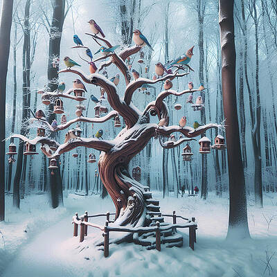 Wall Art - Photograph - Magic Tree with Birds in the forest #2 by Michalakis Ppalis