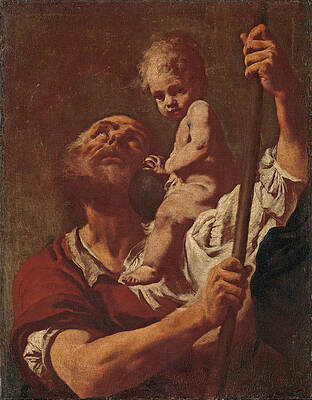 Saint Christopher Carrying the Infant Christ Print by Giovanni Battista Piazzetta