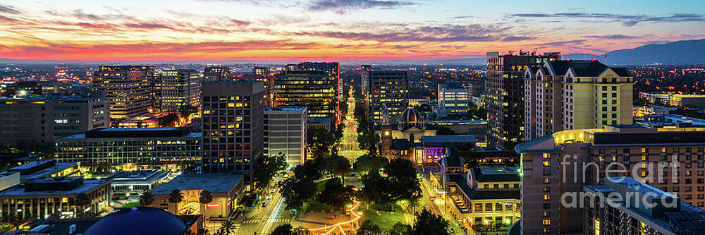 Wall Art - Photograph - San Jose Skyline Sunset Panorama Photo #2 by Paul Velgos