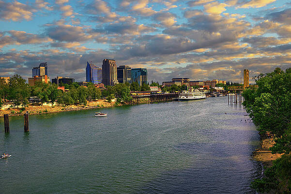 Wall Art - Photograph - Sunset above Sacramento skyline, Sacramento River and Tower Bridge in California #3 by Miroslav Liska