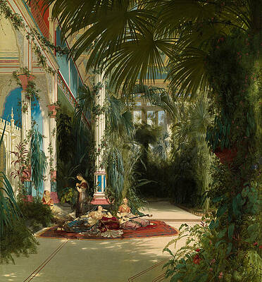 The Interior of the Palm House on the Pfaueninsel Near Potsdam Print by Carl Blechen