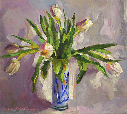 TULIPS IN BLUE GLASS by David Lloyd Glover TULIPS IN BLUE GLASS by David Lloyd Glover
