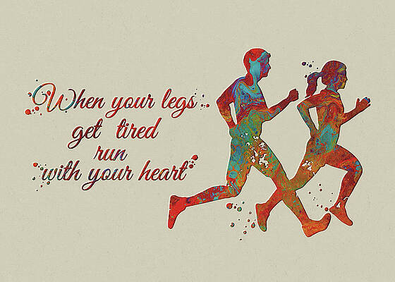 Runner Man Boy Watercolor Print When your legs get tired run with your heart Art