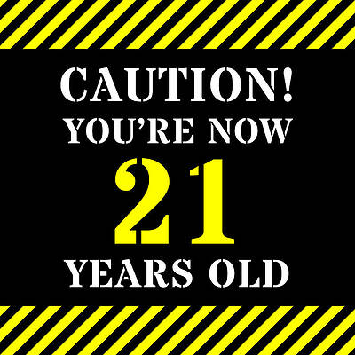 [ Thumbnail: 21st Birthday - Warning Stripes and Stencil Style Text Acrylic Print ]