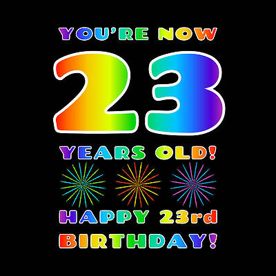 [ Thumbnail: 23rd Birthday - Bold, Colorful, Rainbow Spectrum Gradient Pattern Text, With Firework Shapes Duvet Cover ]
