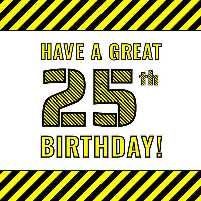 [ Thumbnail: 25th Birthday - Attention-Grabbing Yellow and Black Striped Stencil-Style Birthday Number Women's T-Shirt ]