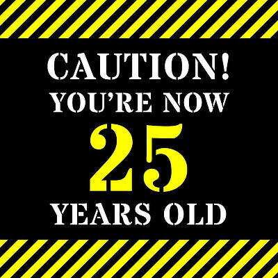 [ Thumbnail: 25th Birthday - Warning Stripes and Stencil Style Text Duvet Cover ]