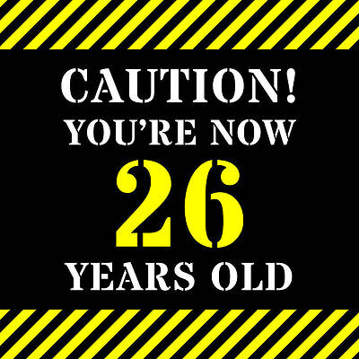 [ Thumbnail: 26th Birthday - Warning Stripes and Stencil Style Text Duvet Cover ]