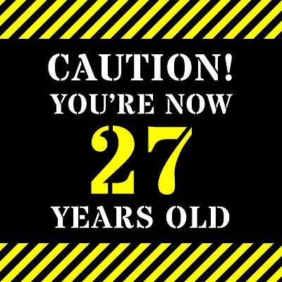 [ Thumbnail: 27th Birthday - Warning Stripes and Stencil Style Text Duvet Cover ]