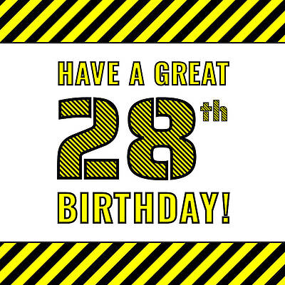 [ Thumbnail: 28th Birthday - Attention-Grabbing Yellow and Black Striped Stencil-Style Birthday Number Youth T-Shirt ]