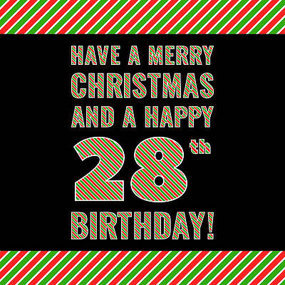 [ Thumbnail: 28th Birthday on Christmas Day - Red, White, Green Stripes - Born on December 25th Throw Pillow ]