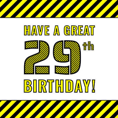 [ Thumbnail: 29th Birthday - Attention-Grabbing Yellow and Black Striped Stencil-Style Birthday Number Adult T-Shirt ]