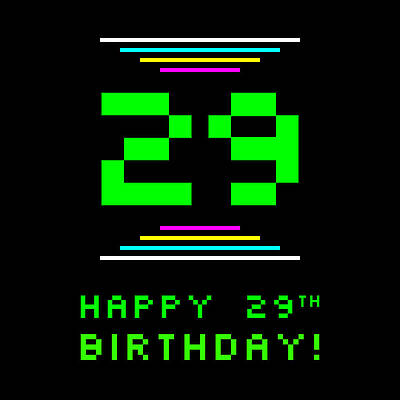 [ Thumbnail: 29th Birthday - Nerdy Geeky Pixelated 8-Bit Computing Graphics Inspired Look Throw Pillow ]