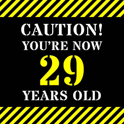 [ Thumbnail: 29th Birthday - Warning Stripes and Stencil Style Text Acrylic Print ]