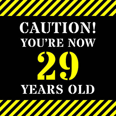 [ Thumbnail: 29th Birthday - Warning Stripes and Stencil Style Text Greeting Card ]