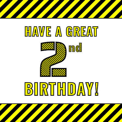 [ Thumbnail: 2nd Birthday - Attention-Grabbing Yellow and Black Striped Stencil-Style Birthday Number Acrylic Print ]