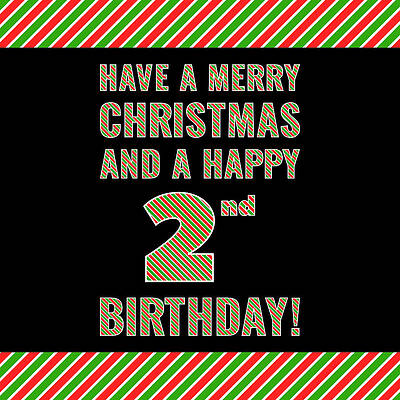 [ Thumbnail: 2nd Birthday on Christmas Day - Red, White, Green Stripes - Born on December 25th Adult T-Shirt ]