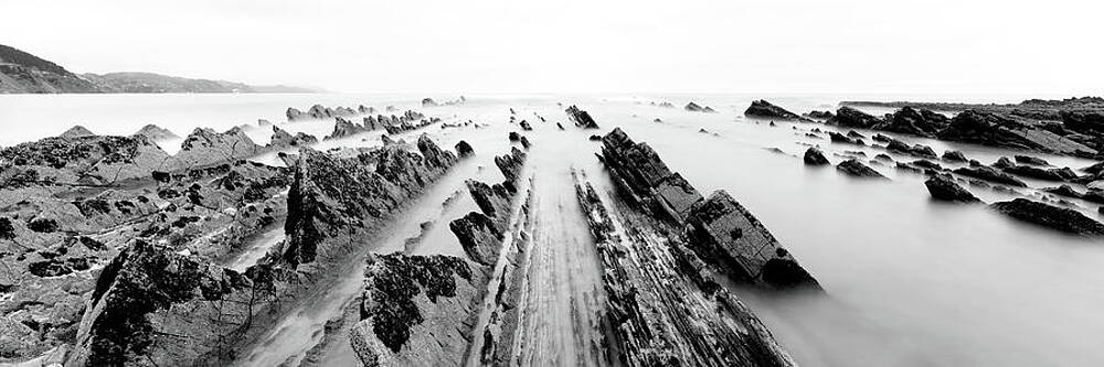 Wall Art - Photograph - Playa De Sakoneta Beach Basque Flysch coast spain black and white #3 by Sonny Ryse