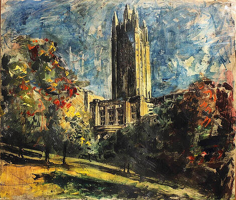 Pittsburgh - Cathedral Of Learning And Forbes Field. Matted Art