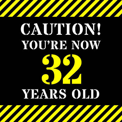 [ Thumbnail: 32nd Birthday - Warning Stripes and Stencil Style Text Jigsaw Puzzle ]