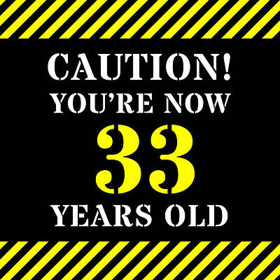 [ Thumbnail: 33rd Birthday - Warning Stripes and Stencil Style Text Metal Print ]