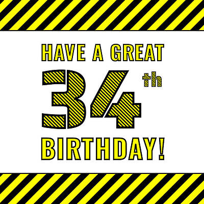 [ Thumbnail: 34th Birthday - Attention-Grabbing Yellow and Black Striped Stencil-Style Birthday Number Toddler T-Shirt ]