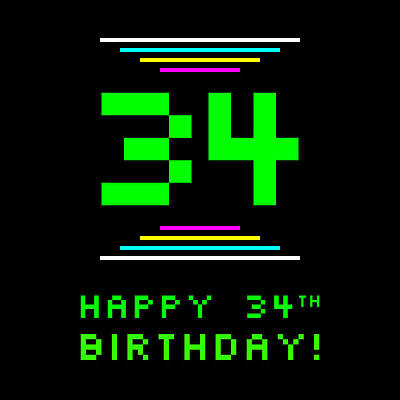 [ Thumbnail: 34th Birthday - Nerdy Geeky Pixelated 8-Bit Computing Graphics Inspired Look Women's T-Shirt ]