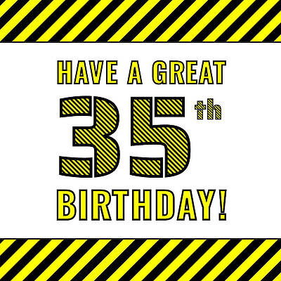 [ Thumbnail: 35th Birthday - Attention-Grabbing Yellow and Black Striped Stencil-Style Birthday Number Youth T-Shirt ]