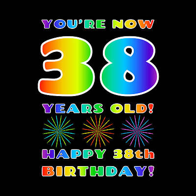 [ Thumbnail: 38th Birthday - Bold, Colorful, Rainbow Spectrum Gradient Pattern Text, With Firework Shapes Jigsaw Puzzle ]