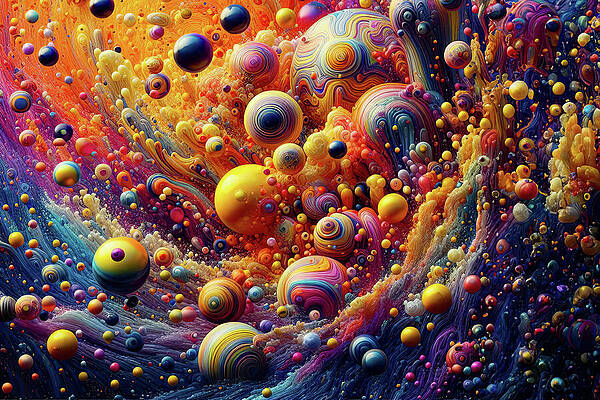 Wall Art - Photograph - 3D composition of multi-coloured  spheres floating on a bright r by Michalakis Ppalis