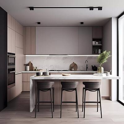 Wall Art - Digital Art - 3D render of a minimalist kitchen design No 2 by Andre Petrov