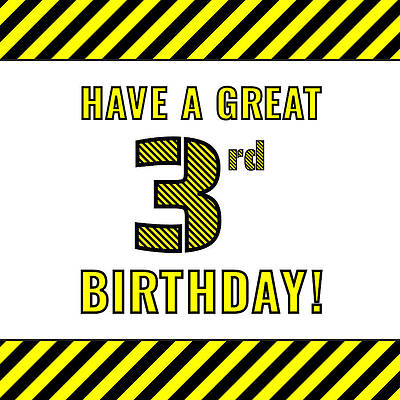 [ Thumbnail: 3rd Birthday - Attention-Grabbing Yellow and Black Striped Stencil-Style Birthday Number Tapestry ]