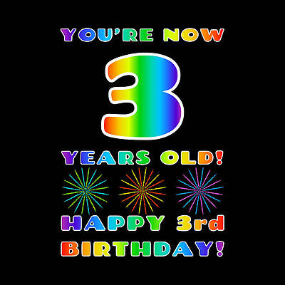 [ Thumbnail: 3rd Birthday - Bold, Colorful, Rainbow Spectrum Gradient Pattern Text, With Firework Shapes Youth T-Shirt ]