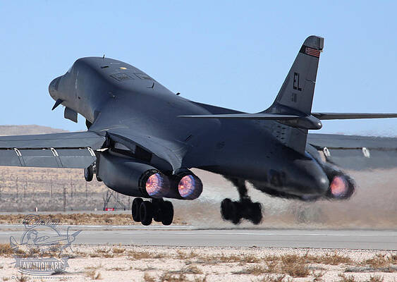 Wall Art - Photograph - Ellsworth based B-1B Lancer 86-0111 launching from 03R Nellis AFB #4 by Custom Aviation Art