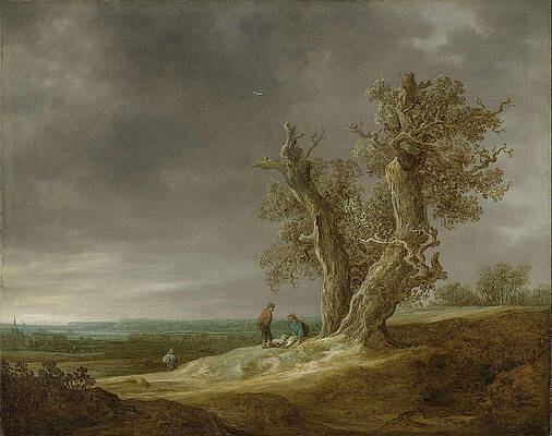Landscape with Two Oaks Print by Jan van Goyen