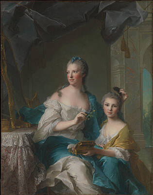 Madame Marsollier and Her Daughter Print by Jean-Marc Nattier
