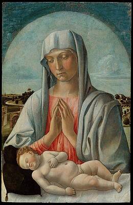 Madonna Adoring The Sleeping Child Print by Giovanni Bellini