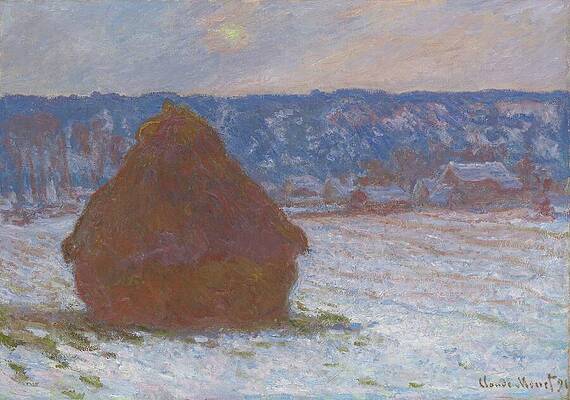 Wall Art - Painting - Stack Of Wheat Snow Effect Overcast Day #4 by Claude Monet