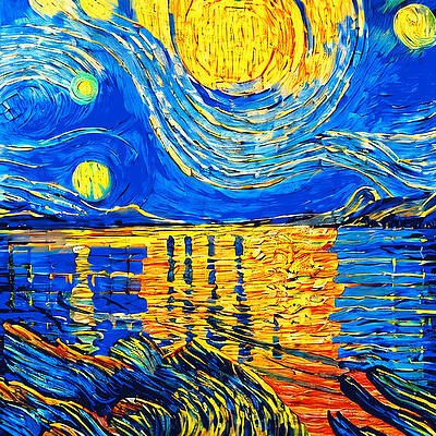 Wall Art - Painting - Van Gogh Style Paintings Set, A sea At Sunset, Van Gogh #4 by Mounir Khalfouf