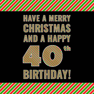 [ Thumbnail: 40th Birthday on Christmas Day - Red, White, Green Stripes - Born on December 25th Tapestry ]