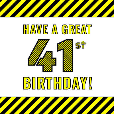 [ Thumbnail: 41st Birthday - Attention-Grabbing Yellow and Black Striped Stencil-Style Birthday Number ]
