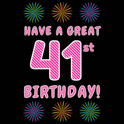 [ Thumbnail: 41st Birthday - Light Pink and Dark Pink Striped Text, and Colorful Bursting Fireworks Shapes Tapestry ]