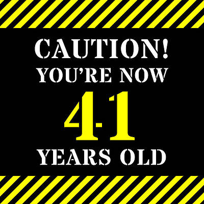 [ Thumbnail: 41st Birthday - Warning Stripes and Stencil Style Text Acrylic Print ]