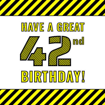 [ Thumbnail: 42nd Birthday - Attention-Grabbing Yellow and Black Striped Stencil-Style Birthday Number Sticker ]