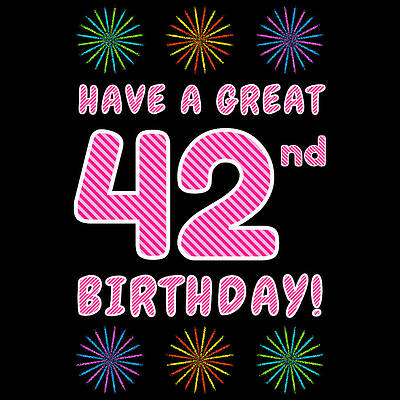 [ Thumbnail: 42nd Birthday - Light Pink and Dark Pink Striped Text, and Colorful Bursting Fireworks Shapes Shower Curtain ]