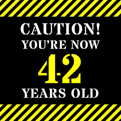 [ Thumbnail: 42nd Birthday - Warning Stripes and Stencil Style Text Wood Print ]
