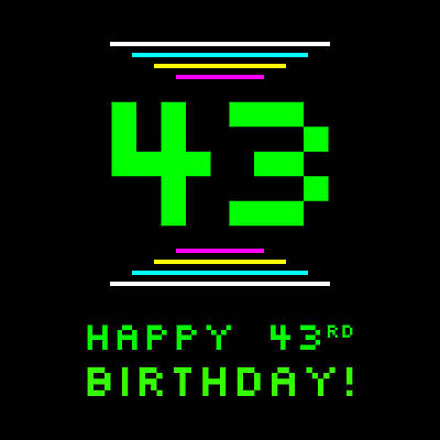 [ Thumbnail: 43rd Birthday - Nerdy Geeky Pixelated 8-Bit Computing Graphics Inspired Look Wood Print ]