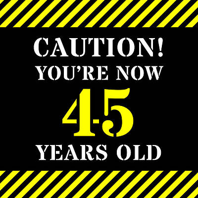 [ Thumbnail: 45th Birthday - Warning Stripes and Stencil Style Text Tapestry ]