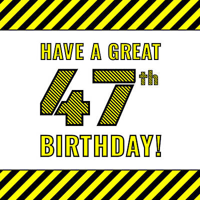 [ Thumbnail: 47th Birthday - Attention-Grabbing Yellow and Black Striped Stencil-Style Birthday Number Youth T-Shirt ]