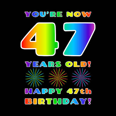[ Thumbnail: 47th Birthday - Bold, Colorful, Rainbow Spectrum Gradient Pattern Text, With Firework Shapes Youth T-Shirt ]
